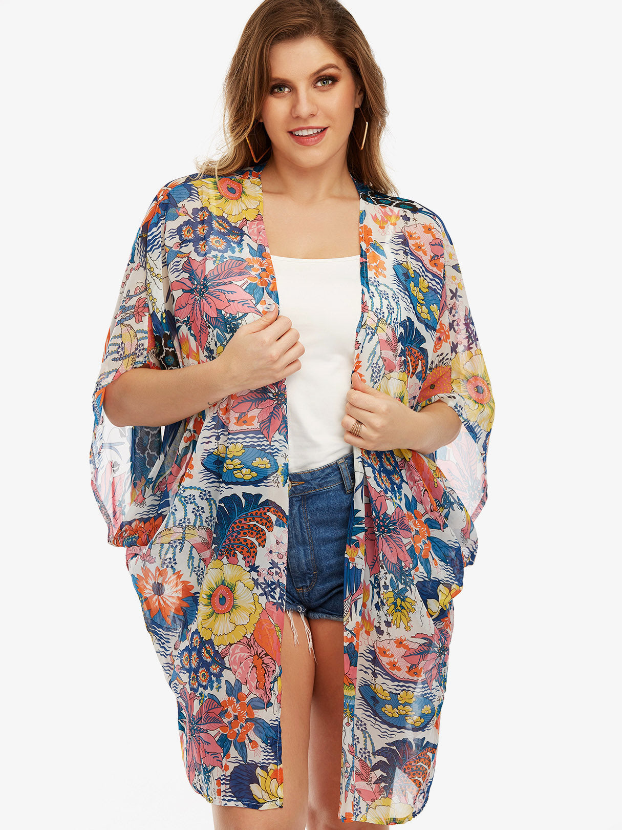 Wholesale Floral Print Half Sleeve Oversized Tops