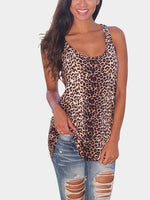 Wholesale Round Neck Leopard Sleeveless Curved Hem Tank Top