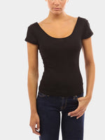 Wholesale Scoop Neck Lace Black T-Shirts