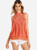 Wholesale Round Neck Plain Lace Sleeveless Red Tank Top