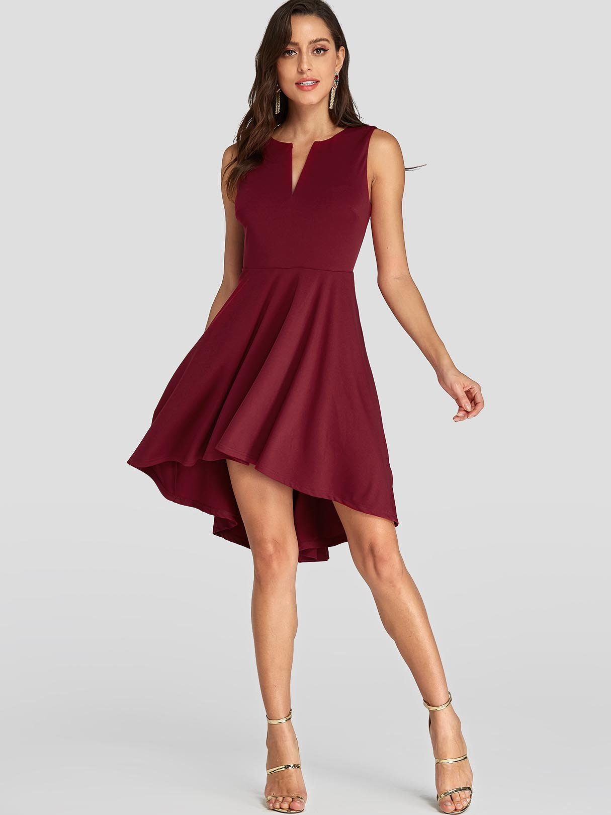 NEW FEELING Womens Burgundy V-Neck Dresses