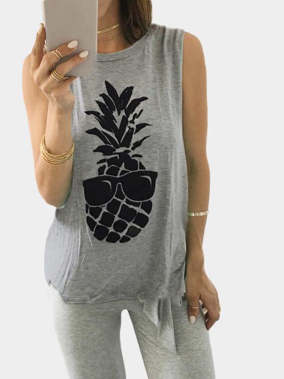 Wholesale Round Neck Printed Sleeveless Grey Camis