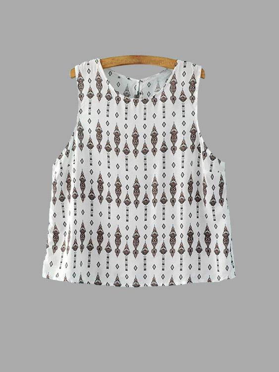 Wholesale Round Neck Printed Sleeveless White Tank Top