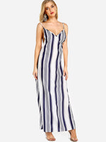 Wholesale V-Neck Sleeveless Stripe Backless Spaghetti Strap Maxi Dress