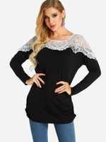 Wholesale Crew Neck Plain Lace Long Sleeve T-Shirt