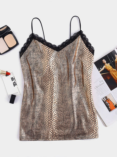 Wholesale V-Neck Snake Spaghetti Strap Sleeveless Gold Camis