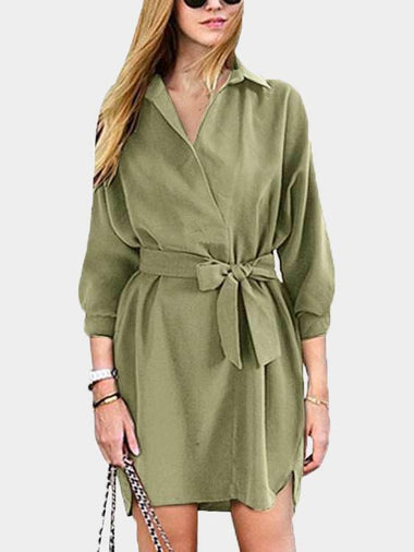 Wholesale V-Neck Long Sleeve Curved Hem Dresses