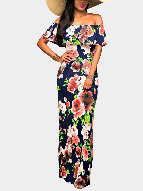 NEW FEELING Womens Navy Off The Shoulder Dresses