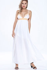 Wholesale White V-Neck Sleeveless Letter Backless Slit Hem Maxi Dress