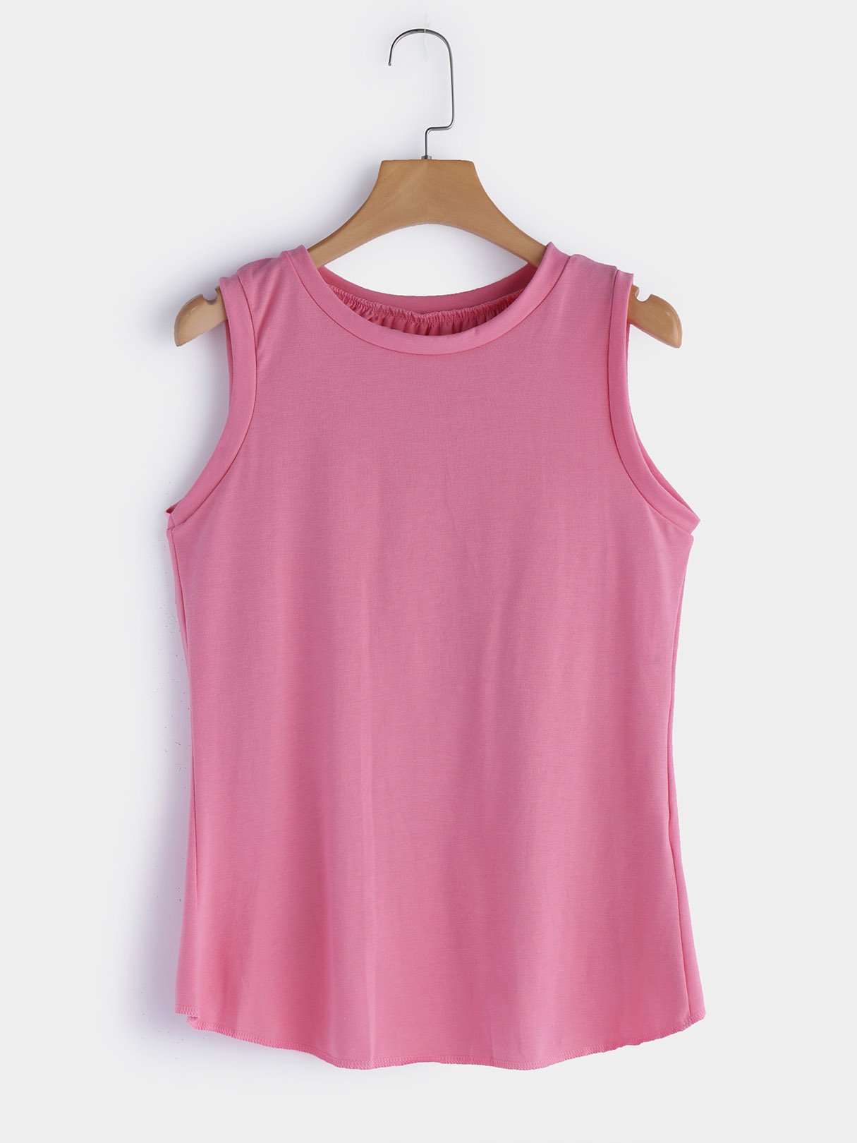 Wholesale Round Neck Plain Slit Sleeveless Curved Hem Pink Camis