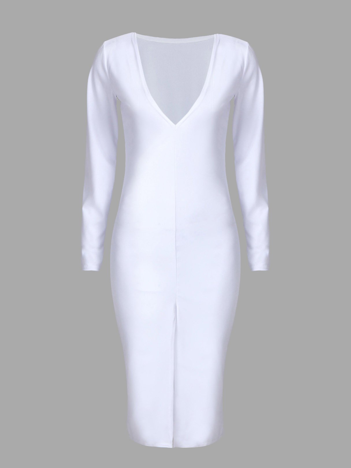 Wholesale V-Neck Long Sleeve Slit Hem Midi Dress