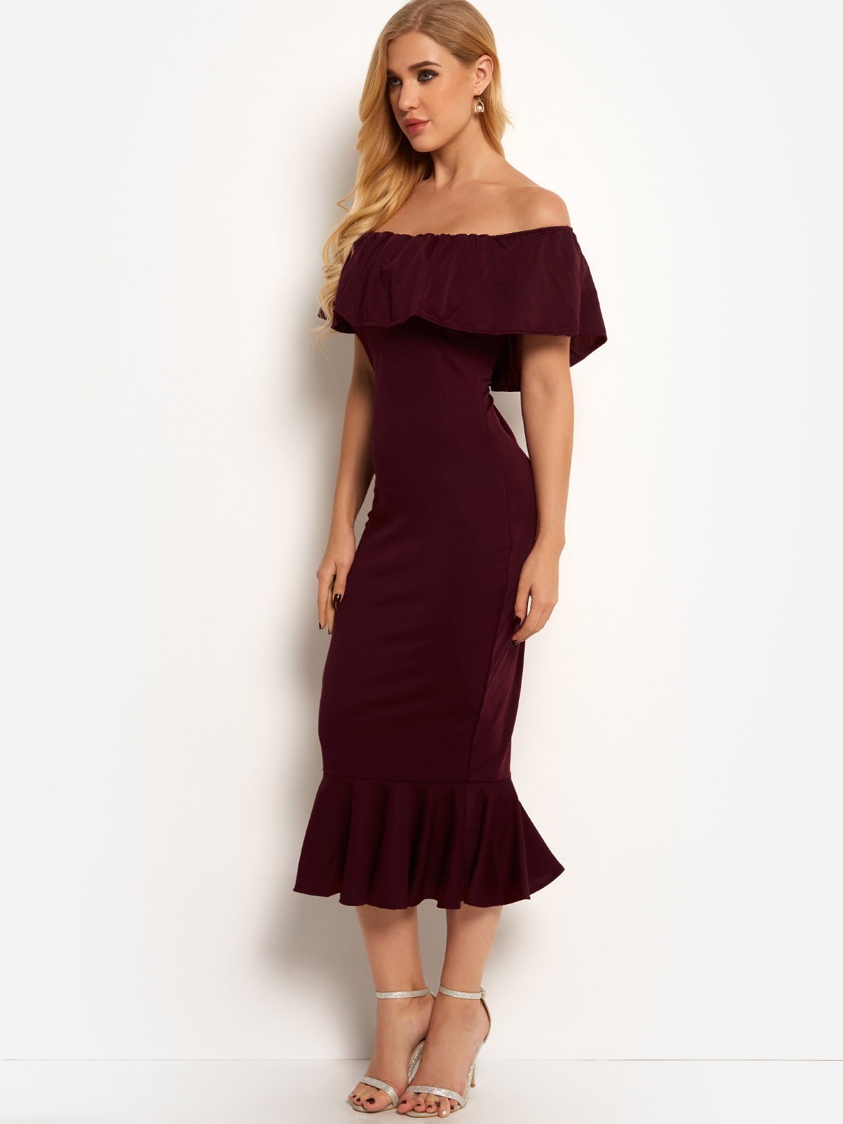OEM Ladies Burgundy Off The Shoulder Dresses