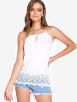 Wholesale Round Neck Tassel Lace Lace-Up Sleeveless White Camis