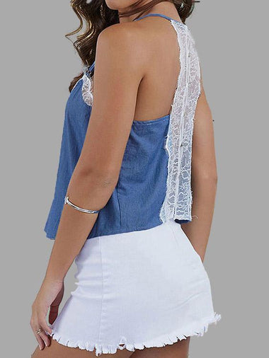 Wholesale V-Neck Lace Sleeveless Blue Camis