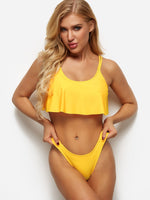 Wholesale Yellow Scoop Neck Sleeveless Bikini Set Swimwear