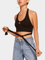 Wholesale Halter Backless Cut Out Sleeveless Black Tank Top