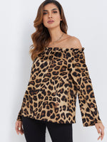 Wholesale Off The Shoulder Leopard Long Sleeve Blouses