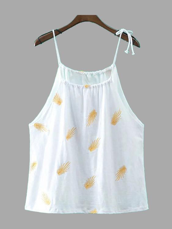 Wholesale Casual Loose Embroidery Leaf Pattern Cami