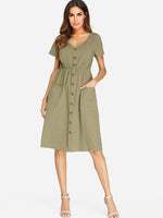 OEM Ladies Army Green V-Neck Dresses