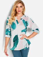 Wholesale V-Neck Floral Print Long Sleeve T-Shirt