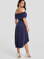 NEW FEELING Womens Dark Blue Off The Shoulder Dresses