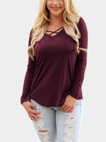 Wholesale Round Neck Long Sleeve Plum T-Shirts