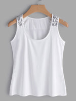 Wholesale V-Neck Plain Sequins Embellished Sleeveless White Tank Top