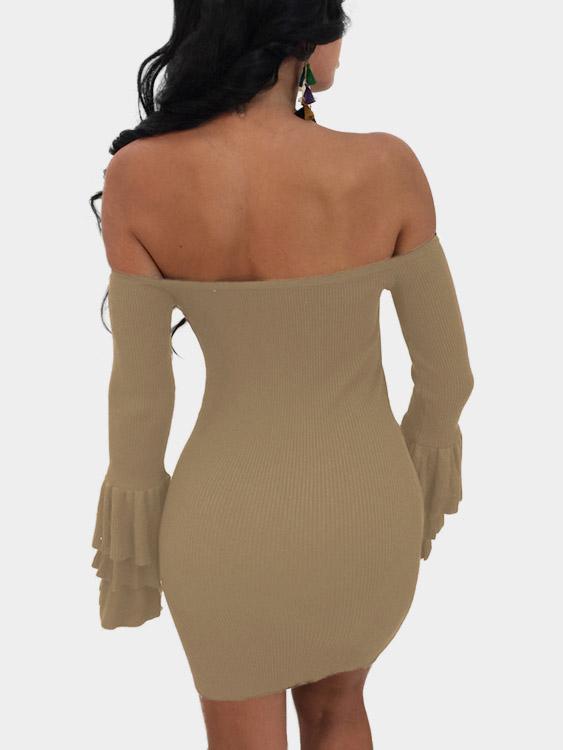 NEW FEELING Womens Apricot Off The Shoulder Dresses