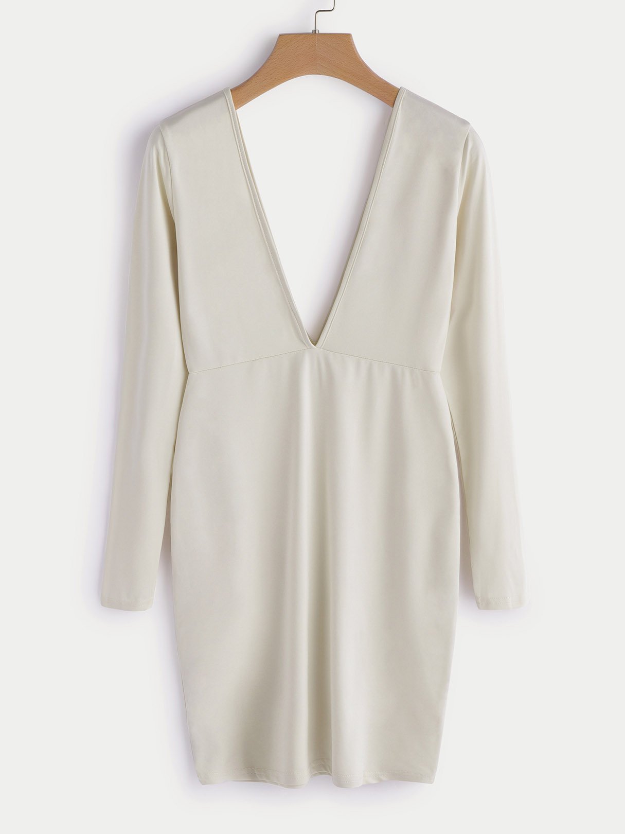 Wholesale Beige Deep V Neck Long Sleeve Plain Backless Dresses