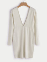 Wholesale Beige Deep V Neck Long Sleeve Plain Backless Dresses