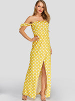 NEW FEELING Womens Yellow Off The Shoulder Dresses