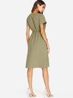 NEW FEELING Womens Army Green V-Neck Dresses