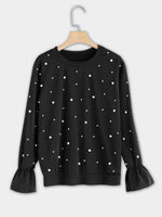 Wholesale Round Neck Long Sleeve Black Nail Bead Top