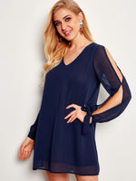 Wholesale Navy Long Sleeve Cut Out Dresses