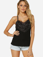 Wholesale V-Neck Plain Lace Backless Sleeveless Black Camis