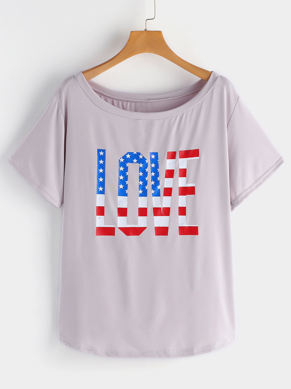 Wholesale Round Neck Letter Short Sleeve Grey Plus Size Tops