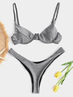 Wholesale Silver Sleeveless V-Neck Sequins Embellished Bikinis
