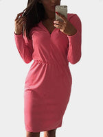 Wholesale V-Neck Long Sleeve Plain Zip Back Dresses