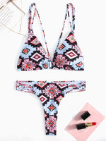 Wholesale Sleeveless Geometrical Spaghetti Strap Two Piece Bikinis