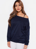 Wholesale One Shoulder Long Sleeve Navy Top