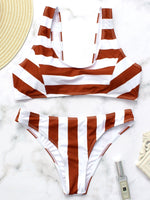 Wholesale Scoop Neck Sleeveless Stripe Bikinis