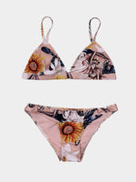 Wholesale Pink V-Neck Sleeveless Floral Print Bodycon Two Piece Bikinis