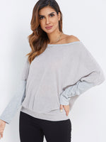 Wholesale Round Neck One Shoulder Plain Long Sleeve Grey Top