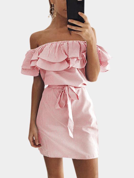 NEW FEELING Womens Pink Off The Shoulder Dresses