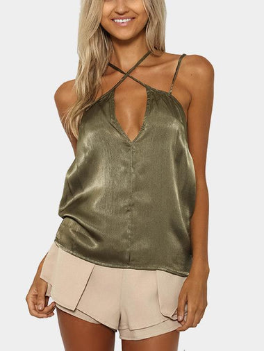 Wholesale V-Neck Sleeveless Green Camis