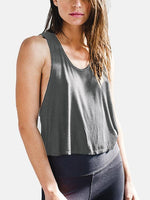 Wholesale V-Neck Plain Cut Out Sleeveless Curved Hem Grey Tank Top