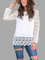 Wholesale Round Neck Lace Long Sleeve White T-Shirts