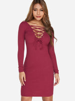 OEM Ladies Burgundy V-Neck Dresses