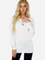 Wholesale Crew Neck Plain Lace Pleated Long Sleeve T-Shirts