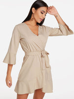 OEM Ladies Apricot V-Neck Dresses
